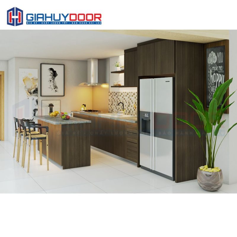 Nội thất nhà bếp chữ I Full trần kết hợp bàn ăn