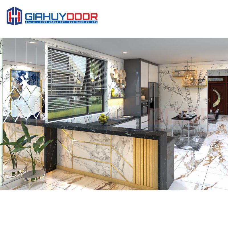 Nội thất nhà bếp chữ L tủ lạnh