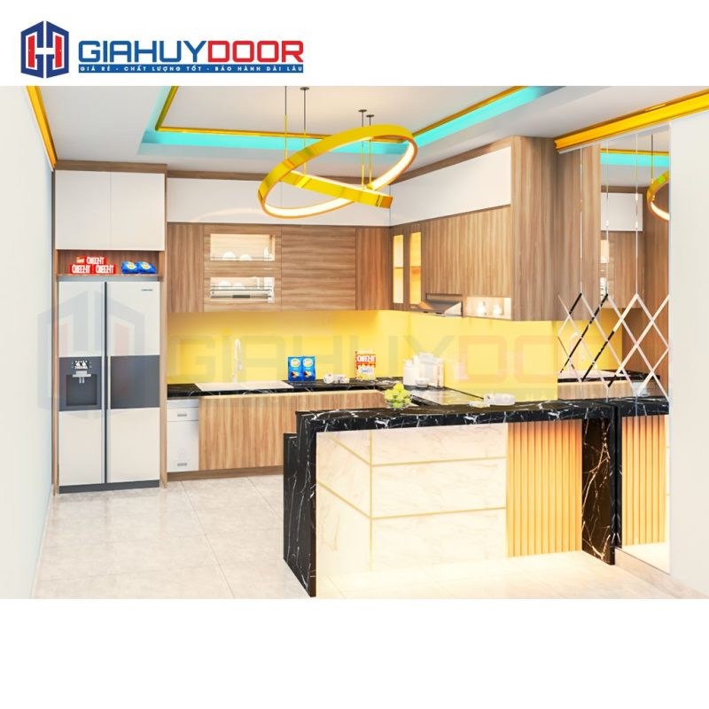 Nội thất nhà bếp kịch trần có quầy Bar