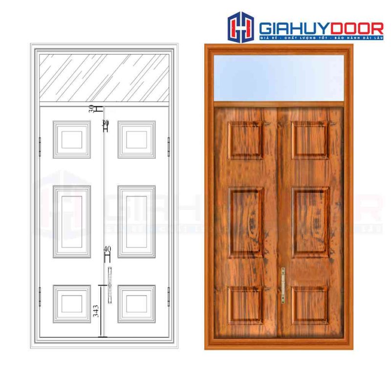 Cửa thép vân gỗ GHDCS2H11-OT-mau-vang