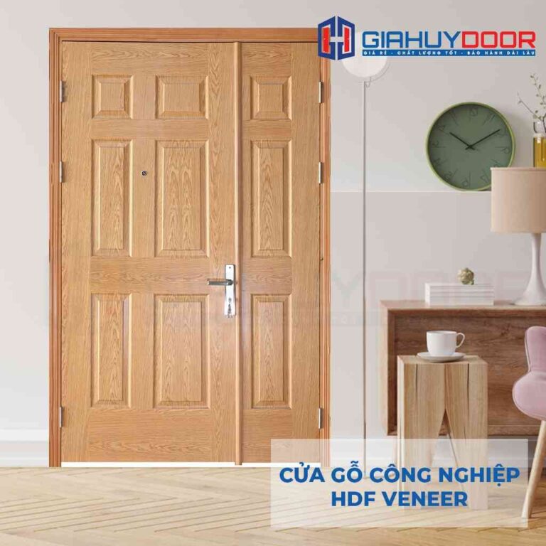Sản phẩm cửa gỗ công nghiệp HDF Veneer 9a-ASH sở hữu thiết kế khá độc đáo với kiểu dáng 2 cánh mang vẻ đẹp tân cổ điển