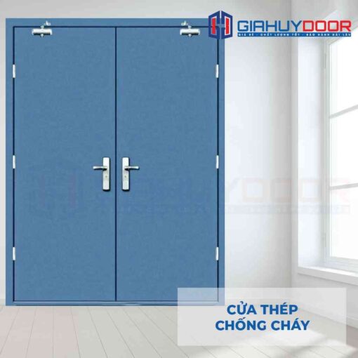 Cửa thép chống cháy 2P 2 tay co thuy luc