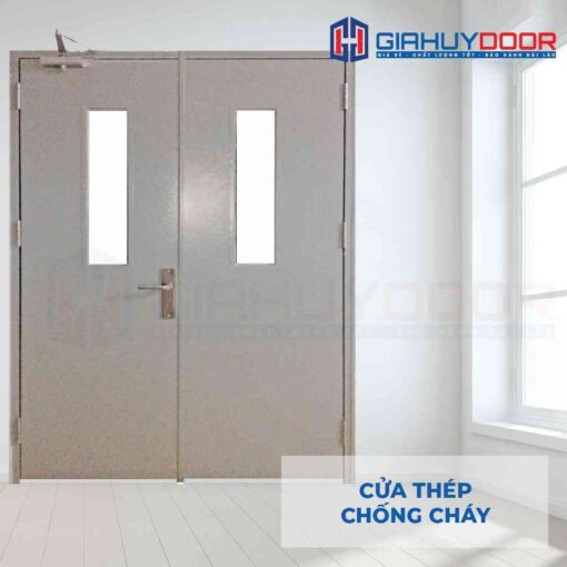 Cửa thép chống cháy 2P1G2 xam