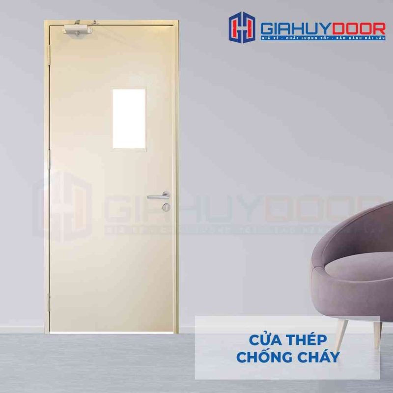 Cửa thép chống cháy P1G1 có kính cường lực