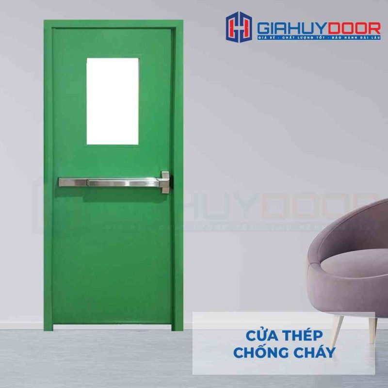 Cửa thép chống cháy P1G1 xanh