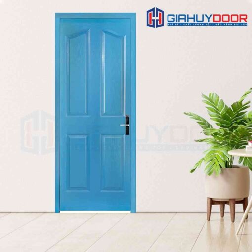Mẫu cửa gỗ phòng ngủ HDF 4A-C7 được phun màu xanh rất độc đáo, cá tính và bắt mắt