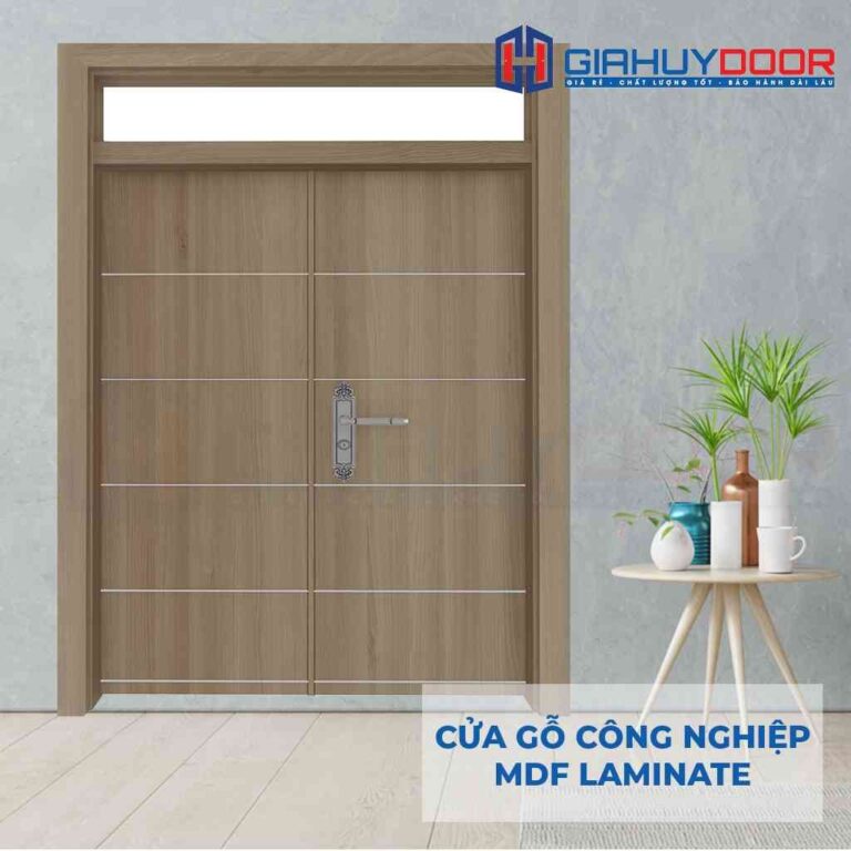 Mẫu cửa gỗ phòng ngủ fix ô kính, có ô fix thông thoáng MDF Laminate 2P1R10s