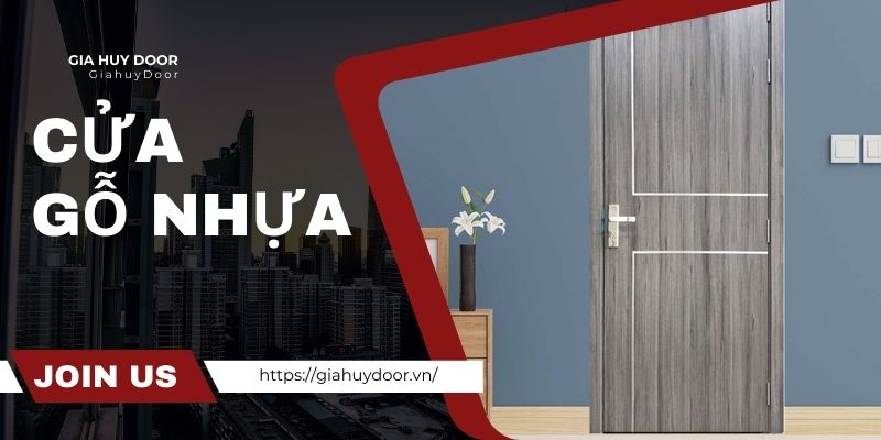 Mẫu cửa gỗ nhựa màu xám được sản xuất bởi Gia Huy Door