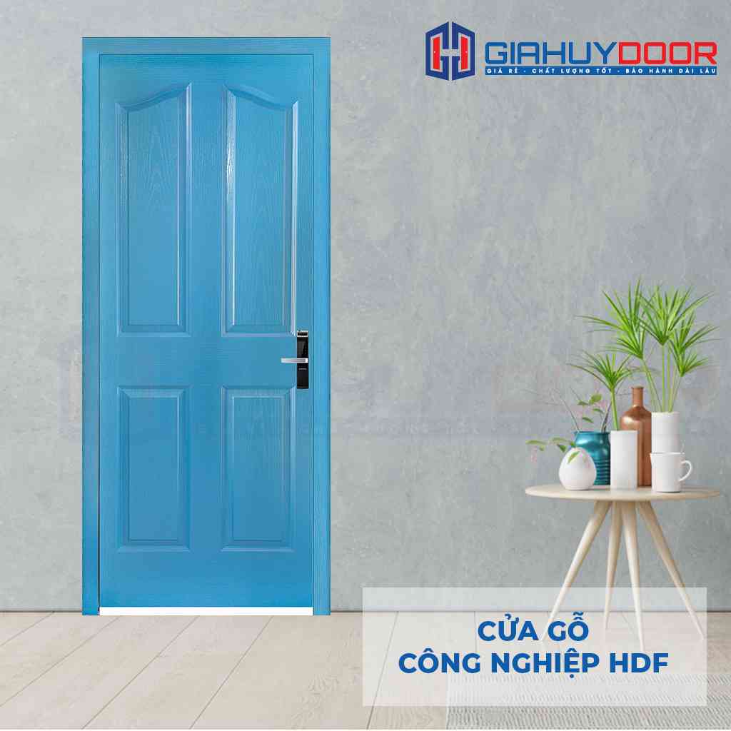 Mẫu cửa gỗ phòng ngủ HDF 4A-C7 được phun màu xanh rất độc đáo, cá tính và bắt mắt.