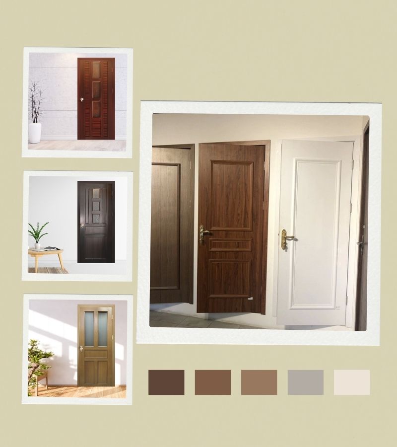 Mẫu cửa nhựa giả gỗ có trang trí phào chỉ