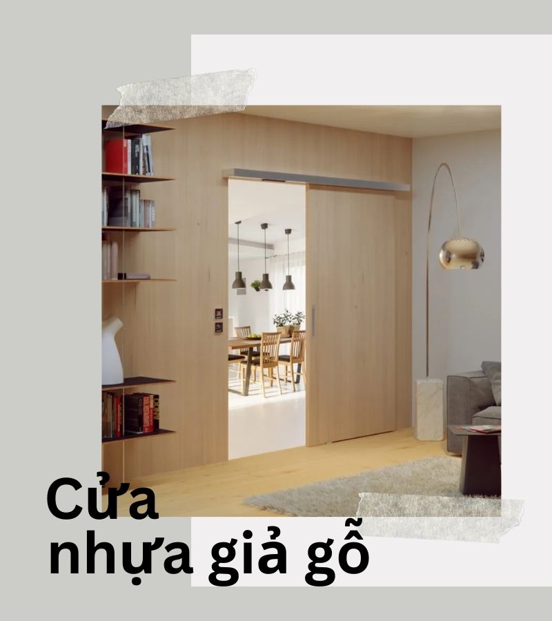 Mẫu cửa nhựa giả gỗ kiểu lùa màu gỗ sáng