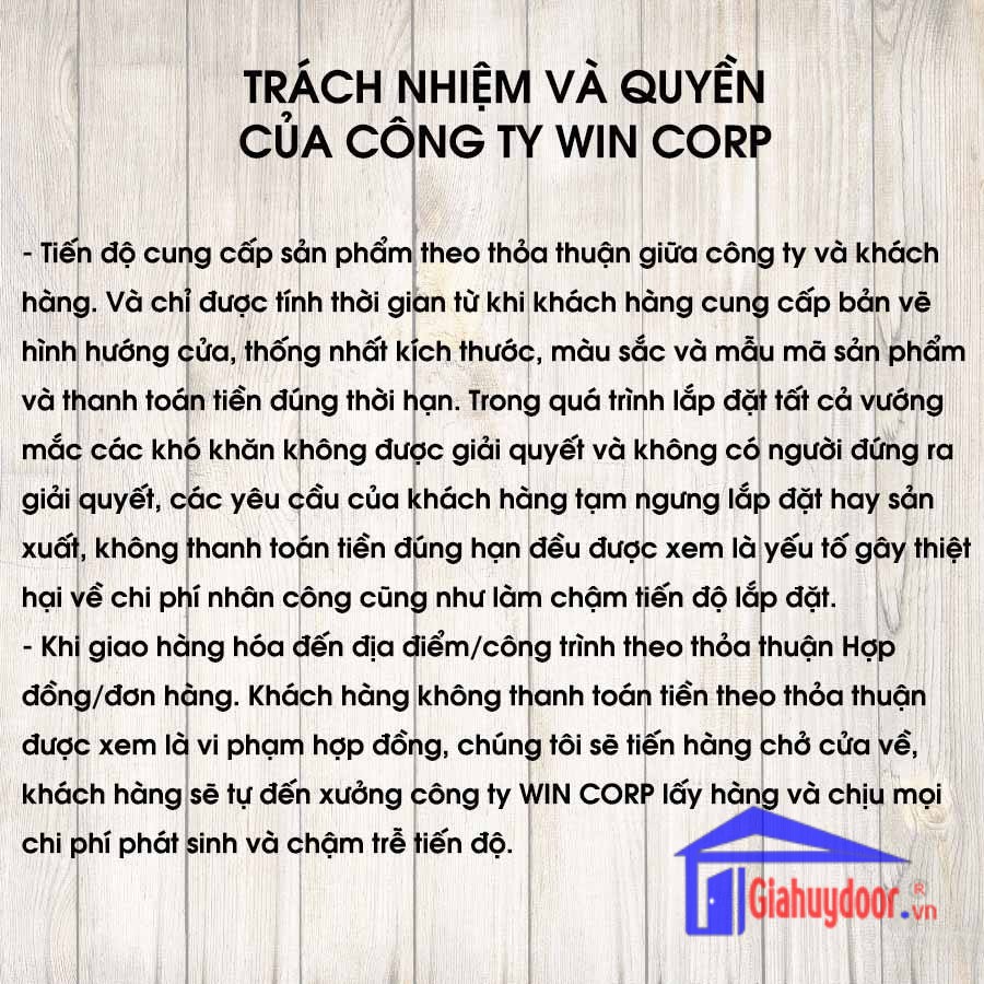 TIÊU CHUẨN KỸ THUẬT SẢN PHẨM CÔNG TY WIN QUY ĐỊNH BẢO HÀNH THƯƠNG HIỆU-GIA HUY DOOR
