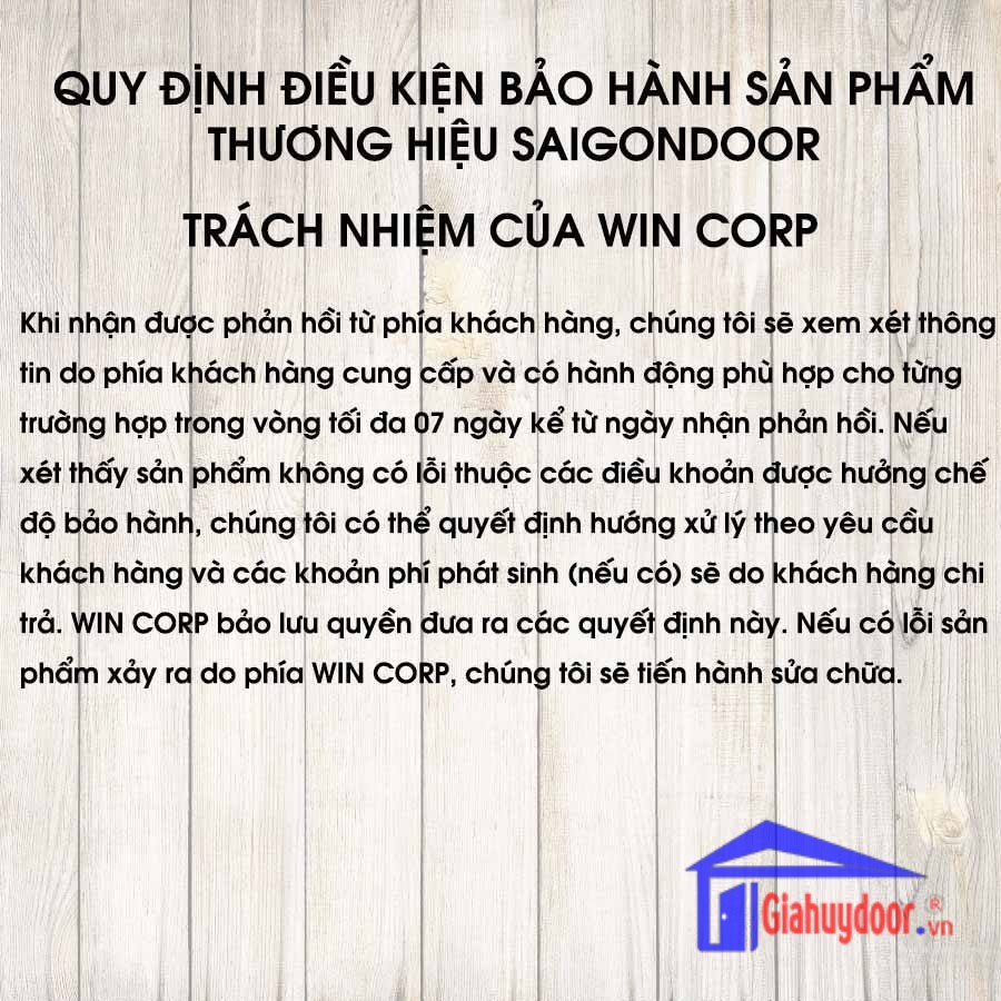 TIÊU CHUẨN KỸ THUẬT SẢN PHẨM CÔNG TY WIN QUY ĐỊNH BẢO HÀNH THƯƠNG HIỆU-GIA HUY DOOR